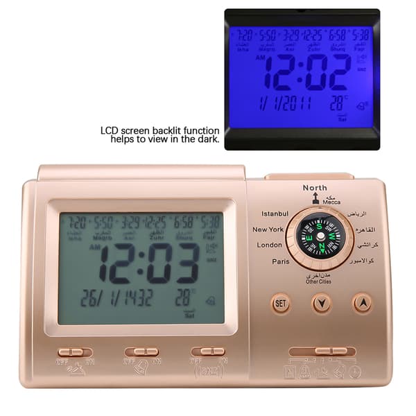 Digital islamisk bönväckarklocka - LCD-skärm, Azan-alarm, böntidspåminnelse