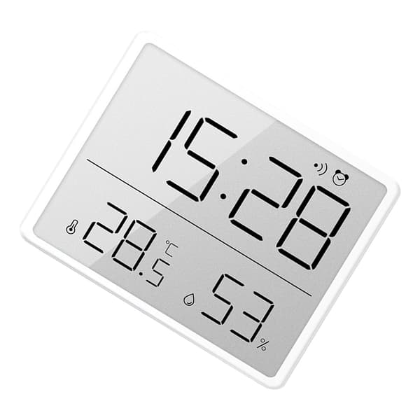 Digital väckarklocka med LCD-skärm Temperatur Luftfuktighetsdisplay för Hem Sovrum Kontor Vit 8218