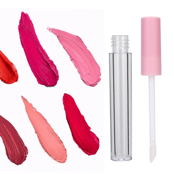 10 påfyllningsbara läppglansflaskor DIY tomma läppbalsamtuber 2,5 ml rosa kork transparent kropp