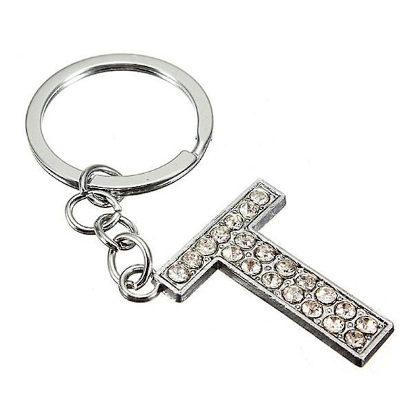 Simpel stilfuld bogstavnøglering Metal Rhinestones nøglering Alfabet nøglering Taske Vedhæng Charm Fødselsdagsgave (bogstav F) T