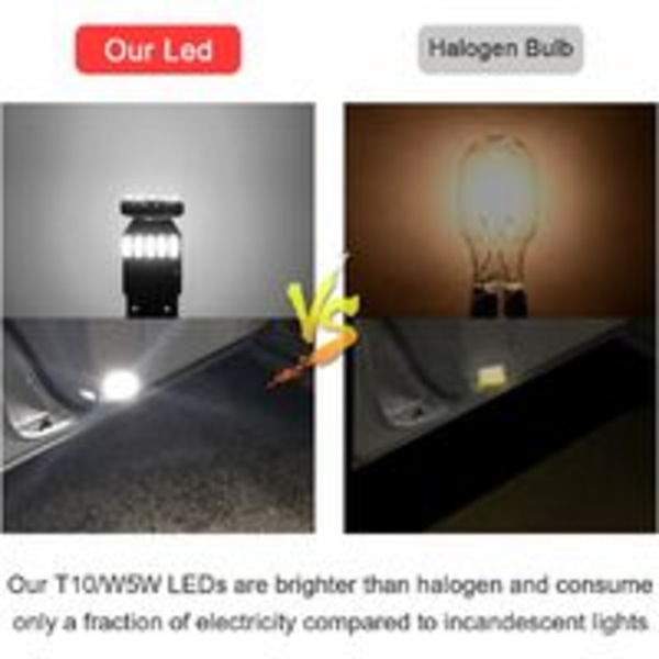 Feilfrie T10 W5W LED-pærer 15stk SMD 4014 Bil LED-lamper 194 168 2825 Hvit 6000K for Interiørlys, Bagasjeromslys, Skiltlys, Posisjonslys