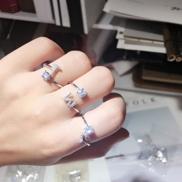 Ring Justerbar Open End Koppar Brev Kvinnor Finger Smycken För Dejting L