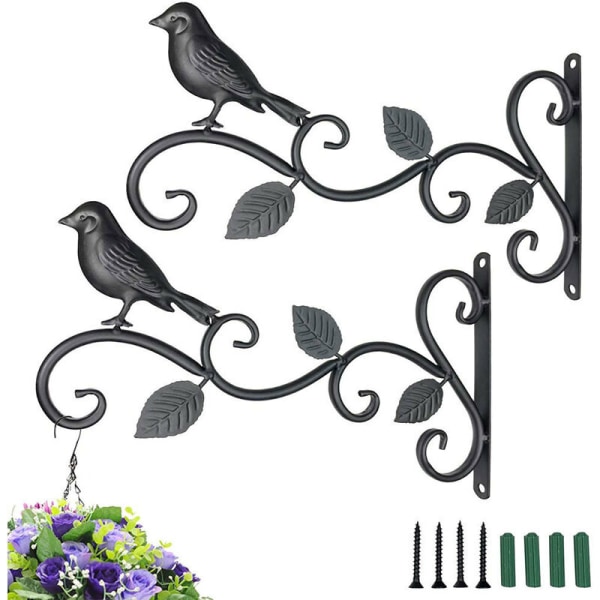 Europeisk stil smidesjärn vägghängande blomkorg (fet klöver med fågel 0,8 svart rör 2st) för hem och trädgård D