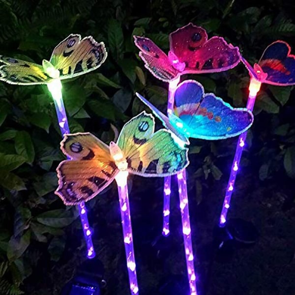 Pieces ulkona koristeelliset aurinkopuutarhavalot, aurinkoenergialla toimiva puutarhavalaistuspaketti Butterfly-monivärisellä LED-valolla