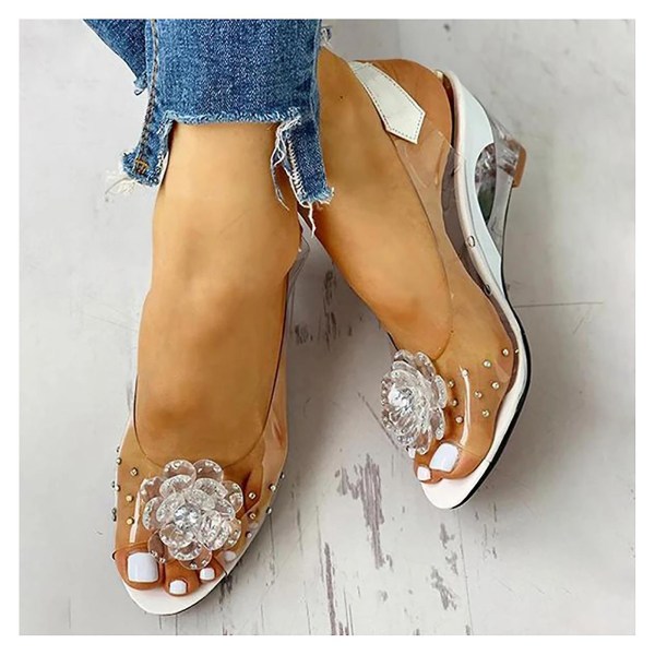 Transparenta sandaler med dubbade blommor för kvinnor White 37