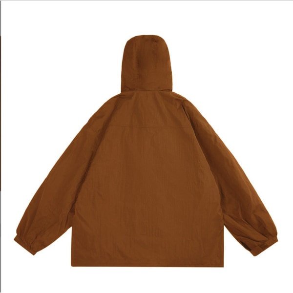 Ensfarvet kort trenchcoat med hætte (orange L)