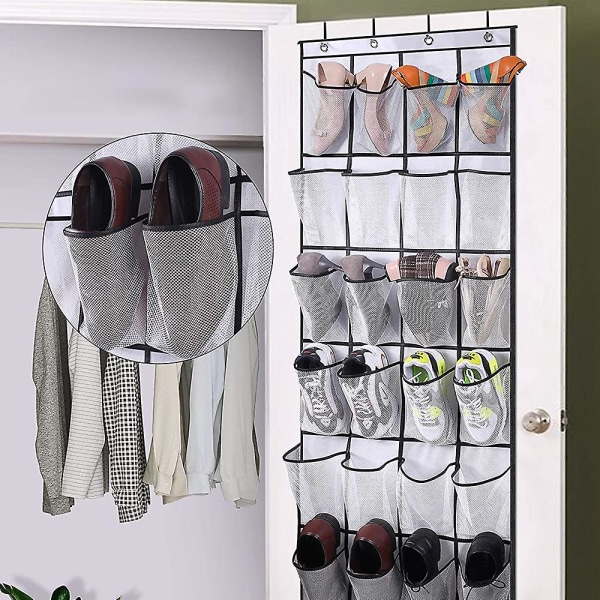 Over The Door Shoe Organizer 24 store netlommer, hvid