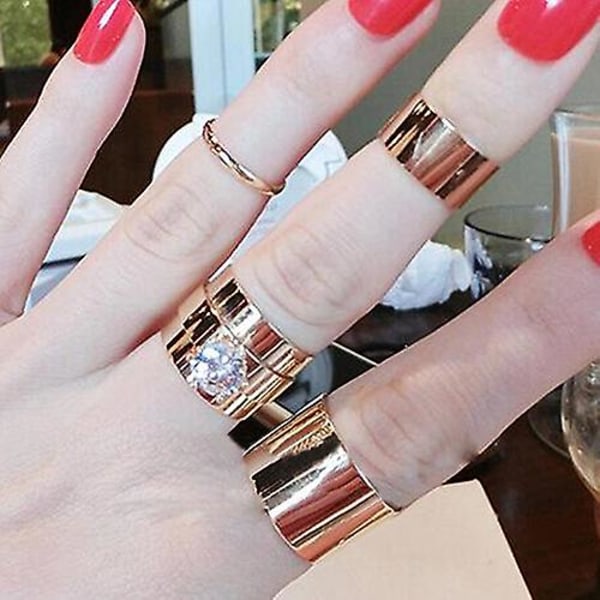 4x Dam Punk Stack Plain Above Knuckle Ring Midi Finger Band Rings Set Silver