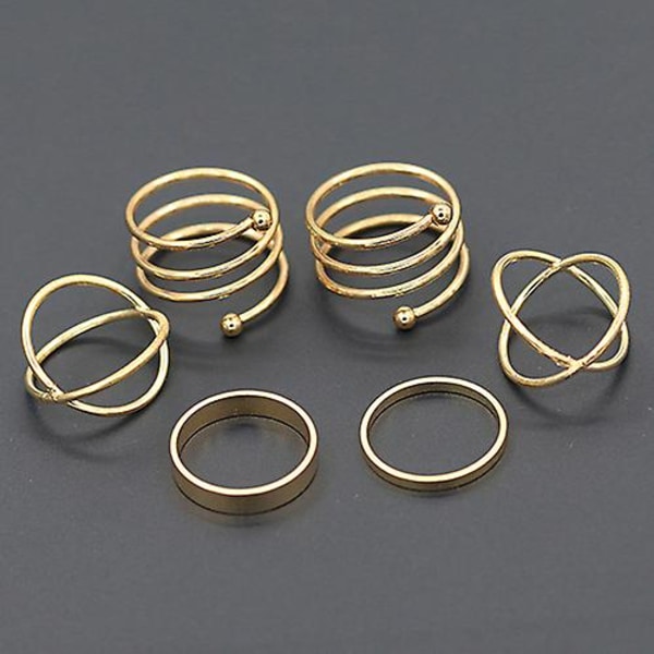 6 stk/sæt Kvinder Golden Tone Stack Plain Slim Band Midi Ring Spiral Knuckle Rings US 8