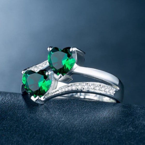 Kvinder Ring Dobbelt Hjerte Glitrende Cubic Zirconia Mode Udseende Fingerbånd til fest Multicolor US 8