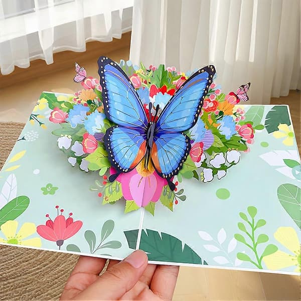 Vacker dag Fjärilar Blommor 3D Pop-Up Kort Intrikat 3D-design Födelsedagskort Semesterpresent E