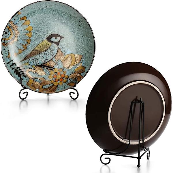 Jern Display Stand, 2 Pack 4 Tommer Jern Plade Stand Sort Dekorativ Plade Holder Jern Staffeli Plade Foto Display Stand Til Plakaterammer