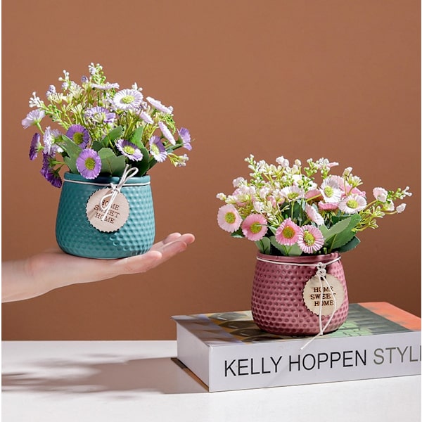 Keramisk suckulentkruka med bambubricka Liten blomkruka Suckulentkruka Kaktusväxt Kruka Blomkruka Presentinnehåll
