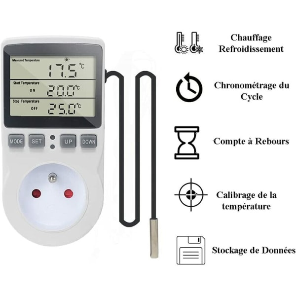 Fransk standard stik til temperaturkontrol Temperaturkontakt nedtællingsstik egnet til indendørs og hjemmebrug