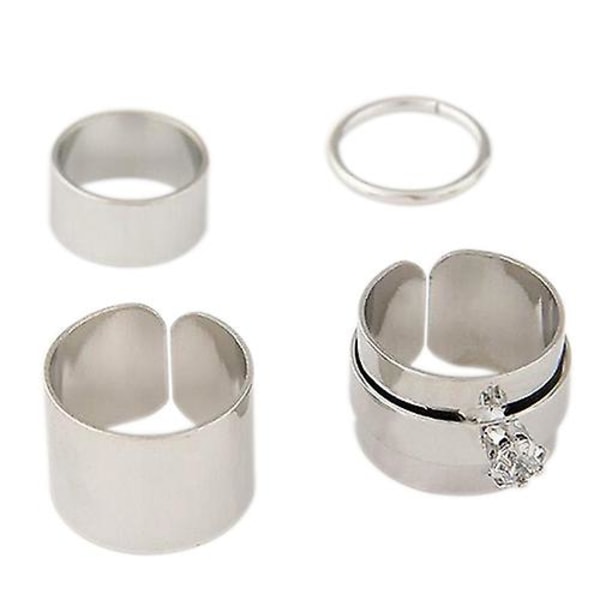 4x Dam Punk Stack Plain Above Knuckle Ring Midi Finger Band Rings Set Silver
