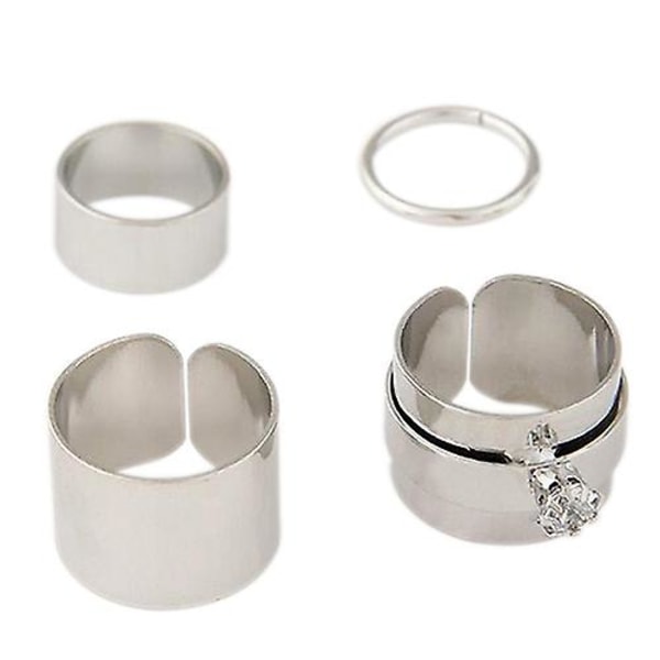 4x naisten miesten punk-pino, tavallinen rystyssormus Midi- set Silver