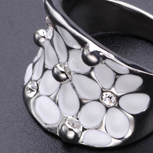 Dam Ring Blommönster Finger Dekoration Vit Bröllopsring Ring För Nyårspresent US 8