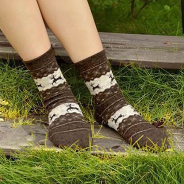 Dame jule elg bomuldsstrømper Coffee 5 Pairs