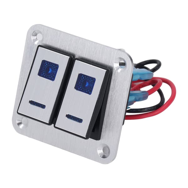 Vippekontaktpanel 2 Gang On Off Toggle Switch Panel Vandtæt Bil RV Yacht Modifikationspanel Sølvoxid Overflade med Blåt LED Lys