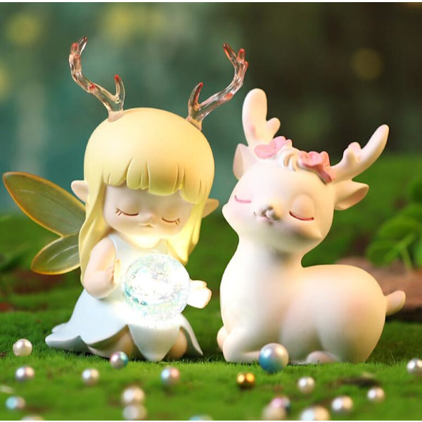 Guardian Light (Gul), Söt flicka Tecknad Hjort Nattljus Desktop Resin Ornament Creative Girl Heart Resin Craft Lulu Holiday Present Hem Desktop Orna