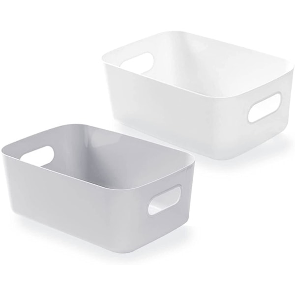 Sæt med 4 hvid plastopbevaringskurv, plastopbevaringskurv, plastikkurv med håndtag til stabelbare skabe, køkken, soveværelse, badeværelse, af