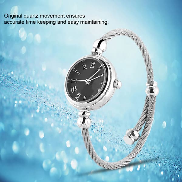 Dame Analog Quartz Alloy Åbent Armbåndsur Romertal Sort Urskive