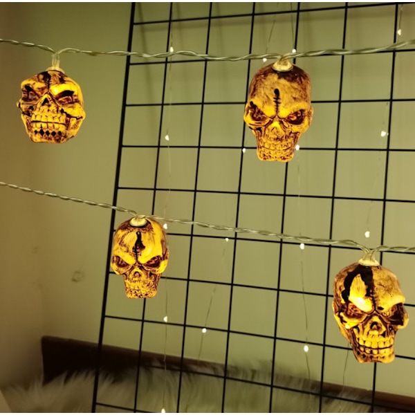 LED Halloween Skull String Lights Festival Ghost Juldekorationsljus (Varm Vit-No.1 Skull 3m 30 Lights-[8 Funktion Vattentät Batterilåda] Re
