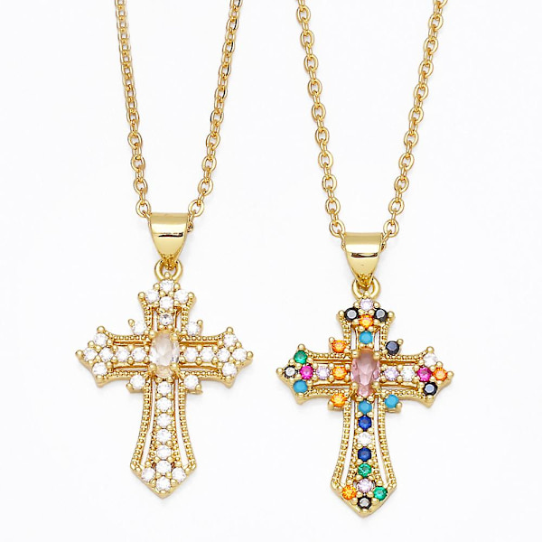 Halsband Vintage Zircon Cross Modesmycken Ac8674 White