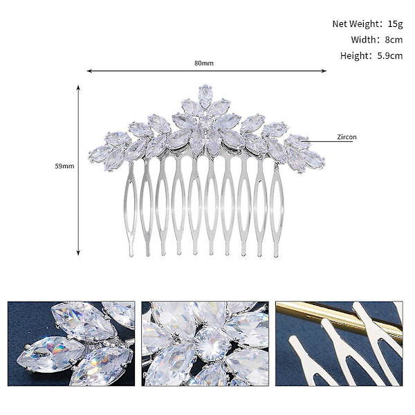 Morsiamen häät morsiamen päähine, kamma Marquise Zircon Side -hiusharja HS J6527G