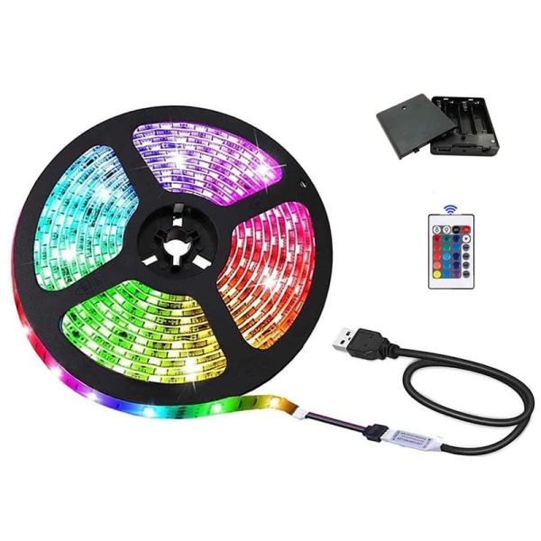 Vedenpitävä 5050RGB värikäs valonauha 24-painikkeella kaukosäätimellä ja USB kaapelilla ja AA-paristokotelolla (4 metriä)