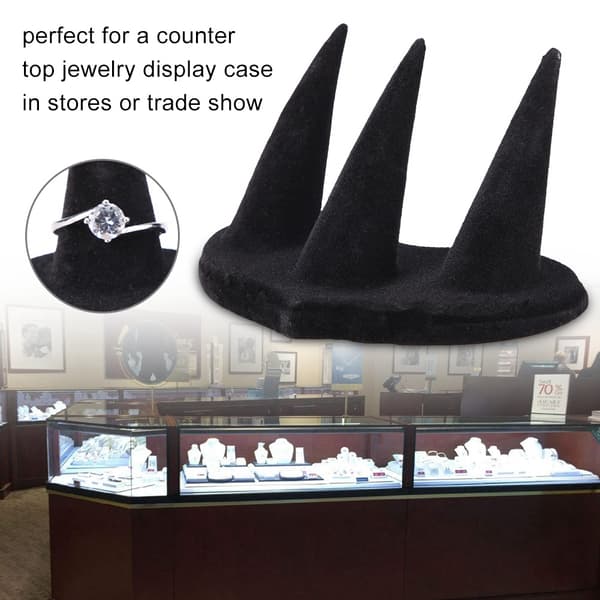 Svart Sammet 3 Finger Ring Display Hållare Smyckesorganisatör