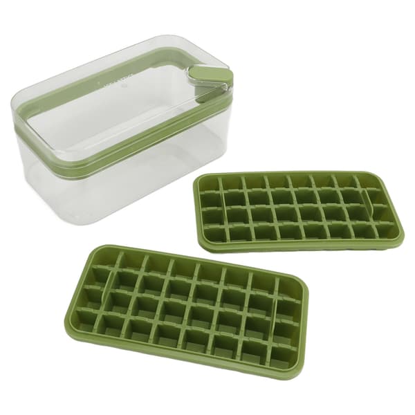 Ice Cube Tray 32 Grids Double Layer Easy Release Ice Maker Mold with Lid for Cocktail Whiskey Coffee Green