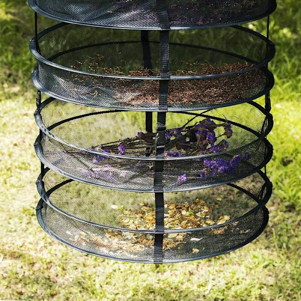 Net urtetørrer 4 lag urtetørrer sort mesh hængende tørrestativ med lynlås, diameter 60 cm