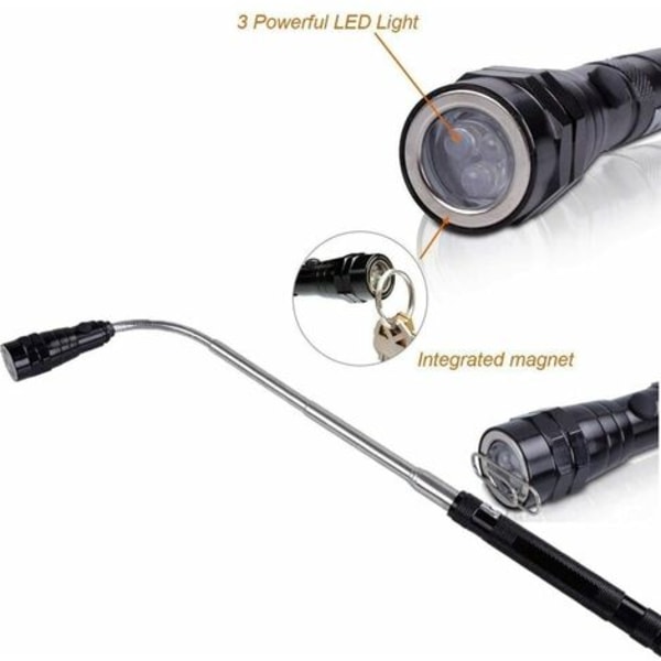 5 kpl magneettinen poimintatyökalu, 1,5/20 lb magneettinen poimintatyökalu ja neliömäinen/pyöreä tarkastuspeili, LED-valo ja 360° Ro
