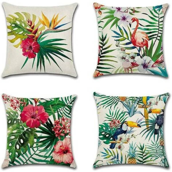 - Cover för utomhusbruk Tropical Flower Plant Flamingo Linne Case Cover 45*45cm