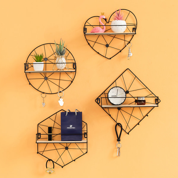 Square Hanging No Punch Wall Hylde - Sort 34*9*34cm,