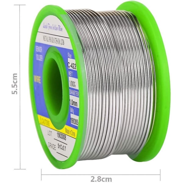 Loddetråd, 1,0 mm loddetråd til lodning, Sn 99,3 % Cu 0,7 % blyfri loddetråd med kolofoniumkerne, til elektrisk lodning (100 g)