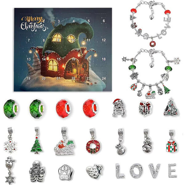 Adventskalender Armband Jul 24 Dagar Nedräkning Jul DIY Smyckestillverkningssats Present 22 Pärlor 2 Armband MH-05