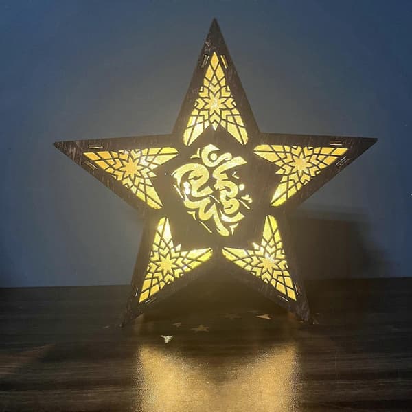 Dekorativ Lampe Stjerneformet Tre LED Lampe Trelys Tre Hengende Lys Dekor til Eid Festdekorasjon M M