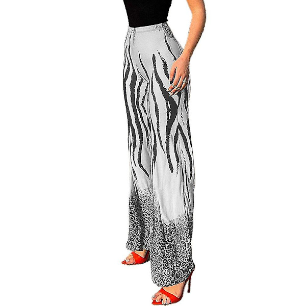 Damer Casual byxor med hög midja vid ben Black White 2XL
