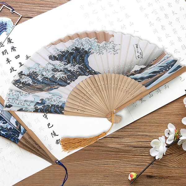 Japansk stil Malte Bølger Bambus Folding Fan - Elegant Hjemmekontor Dekorasjon