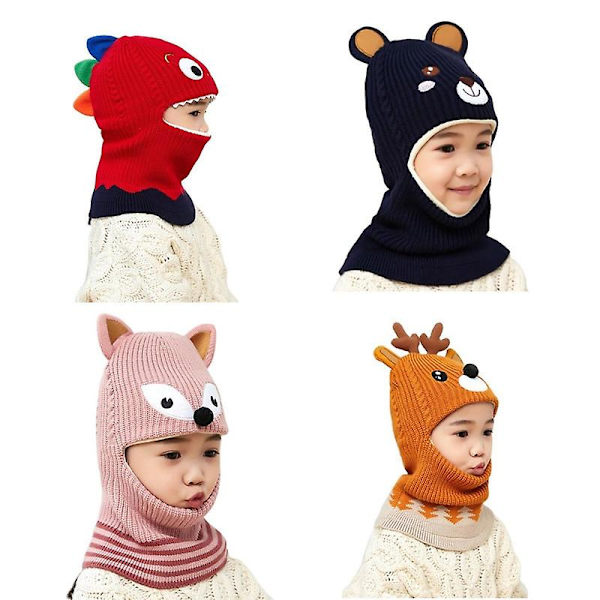 2 til 6 år gammel dreng Pige Beanie Beskyt Hals Tegnefilm Dyr Vindtæt Vinter Børne Strik Hue Børn Piges Øreklap Caps 6