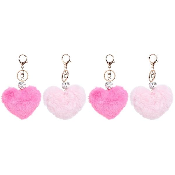 4 kpl sydämen muotoinen avaimenperä Furry Heart Pallokassi Diamond Riipus Lahja-avaimenperä