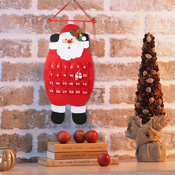 Julemandens Adventskalender 2024, 3D Hængende Filt Adventskalender, Genanvendelig Jule Nedtællingskalender, Velegnet til at Dekorere Gaver
