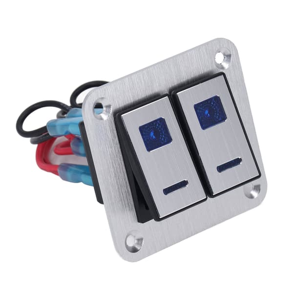 Vippekontaktpanel 2 Gang On Off Toggle Switch Panel Vandtæt Bil RV Yacht Modifikationspanel Sølvoxid Overflade med Blåt LED Lys