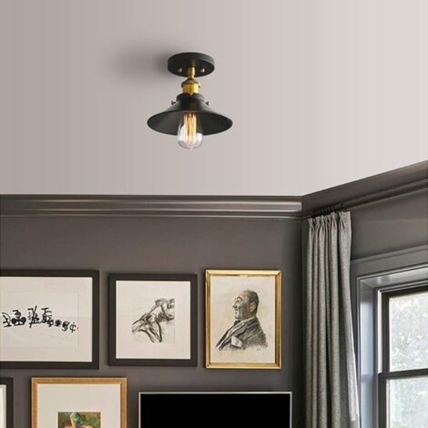 Retro loftslampe med metalskærm, bondegårdsloftslampe til loftskøkken i gangen med LED-pærer (type E)