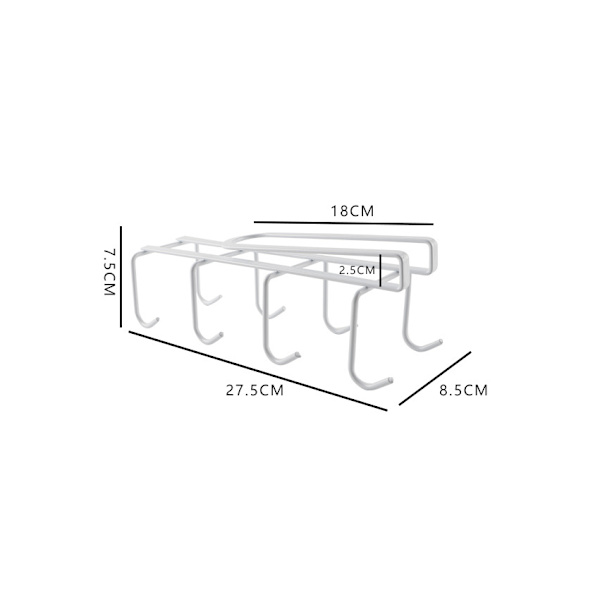 Kök Gratis perforerad krokhylla, väggmonterad kaffemuggställ, hängställning under väggskåp (vit)