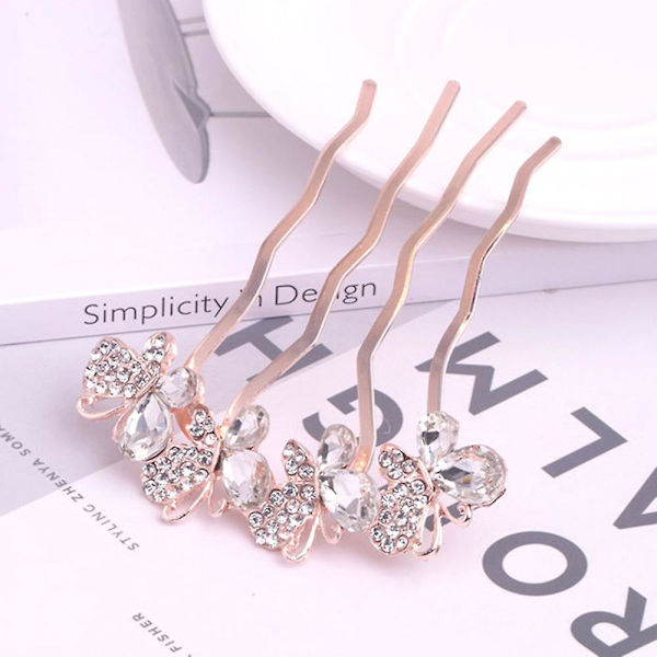 Butterfly Rhinestone Hair Kam Tiara Vuxen Hår Accessoarer Hårklämma Smycken Champagne