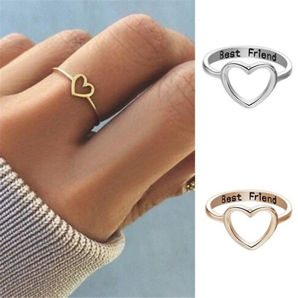 Mode Kvinnor Bästa Vän Brev Hollow Heart Finger Ring Smycken Födelsedagspresent Golden US 6