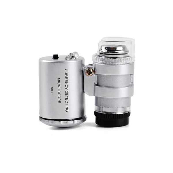 Mini Pocket Microscope 60X Portable Handheld Magnifier Juvelerare LED-förstoringsglas - Silver